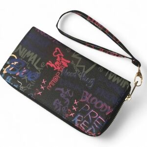 Graffiti Print Zip Around Wallet Wristlet Vegan Leather NEW‎